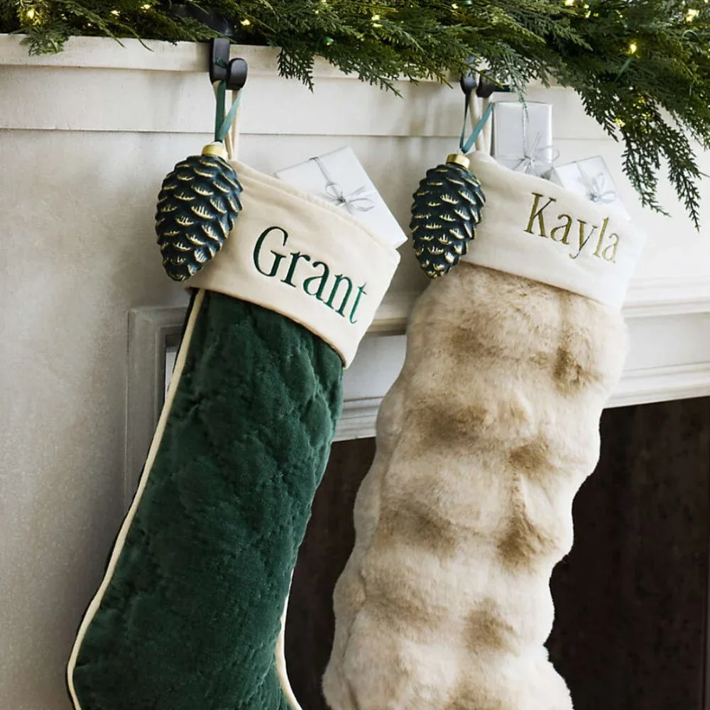 Crate & Barrel Arctic Ivory Textured Faux Fur Christmas Stocking